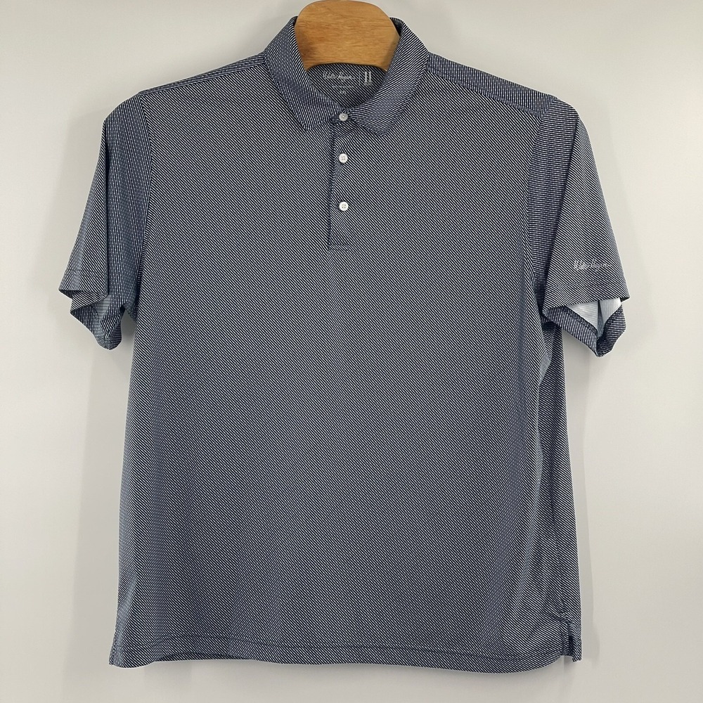 Walter Hagen 11 Majors Mens XXL Navy Blue White Striped Golf Polo Shirt